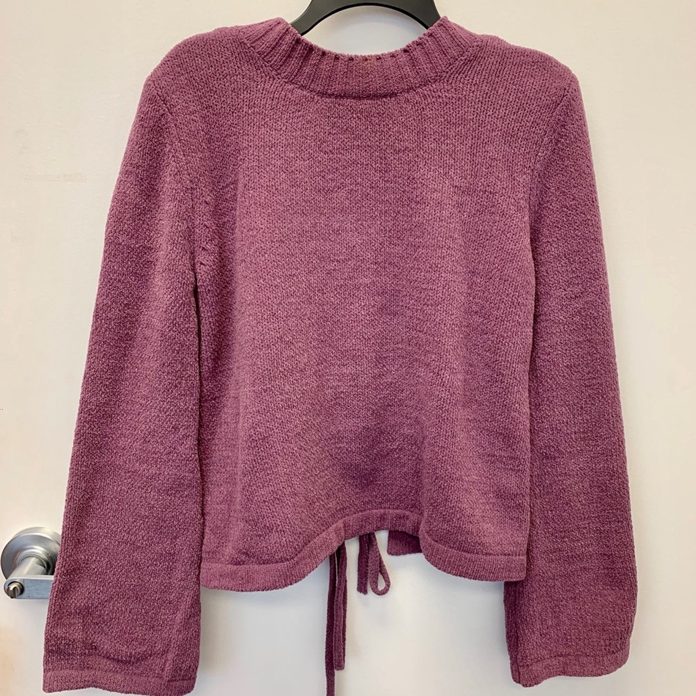 Blush &Bloom Lace Up Back Plush Knit Sweater